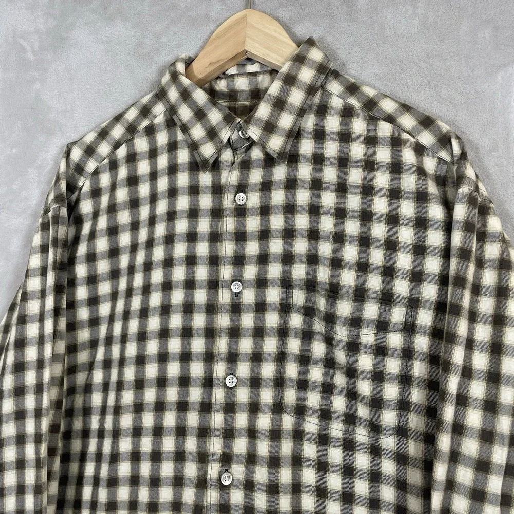 Vintage 90s Banana Republic Shadow Plaid Shirt Mens Large Hong Kong Button Up